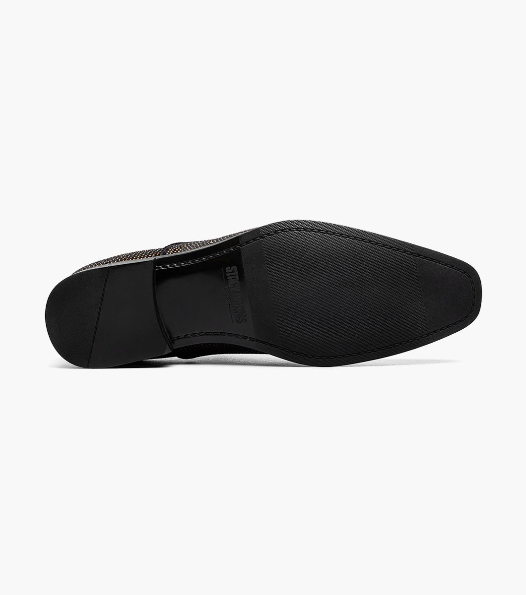 Stacy Adams Starleigh Rhinestone Plain Toe Slip On Men’s Dress Shoes - Black and Gold