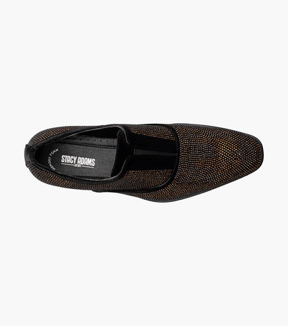 Stacy Adams Starleigh Rhinestone Plain Toe Slip On Men’s Dress Shoes - Black and Gold