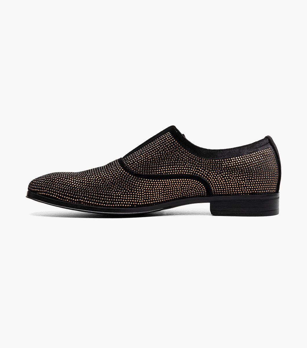Stacy Adams Starleigh Rhinestone Plain Toe Slip On Men’s Dress Shoes - Black and Gold