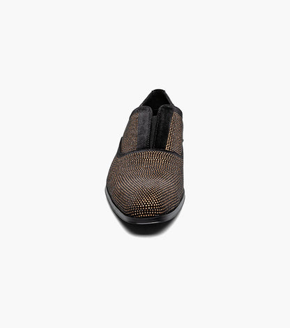 Stacy Adams Starleigh Rhinestone Plain Toe Slip On Men’s Dress Shoes - Black and Gold