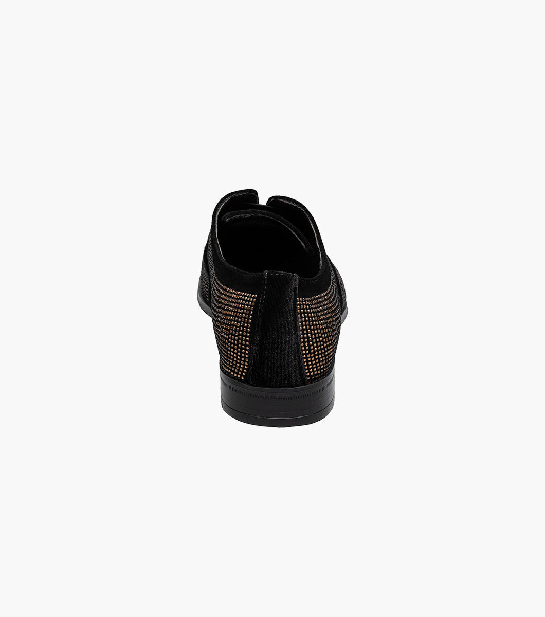 Stacy Adams Starleigh Rhinestone Plain Toe Slip On Men’s Dress Shoes - Black and Gold