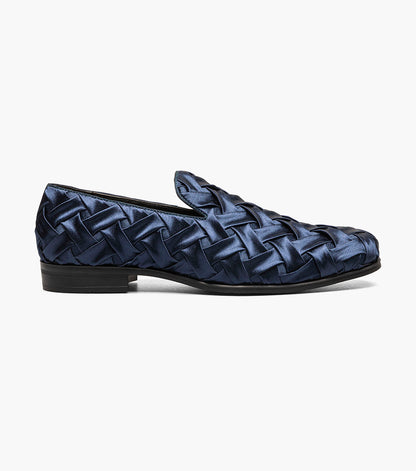 Stacy Adams Savoir Plain Toe Satin Slip On Men’s Dress Shoes - Navy