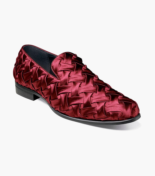 Stacy Adams Savoir Plain Toe Satin Slip On Men’s Dress Shoes - Burgundy