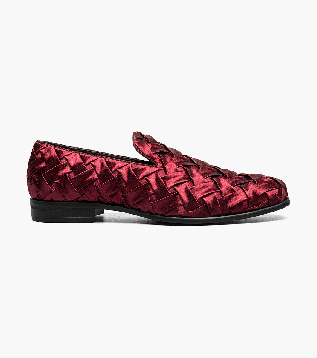 Stacy Adams Savoir Plain Toe Satin Slip On Men’s Dress Shoes - Burgundy
