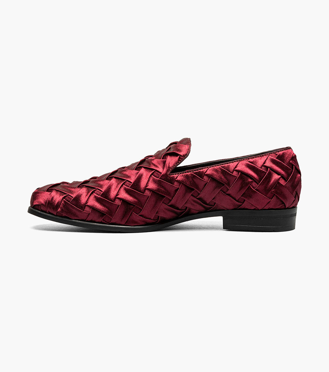 Stacy Adams Savoir Plain Toe Satin Slip On Men’s Dress Shoes - Burgundy