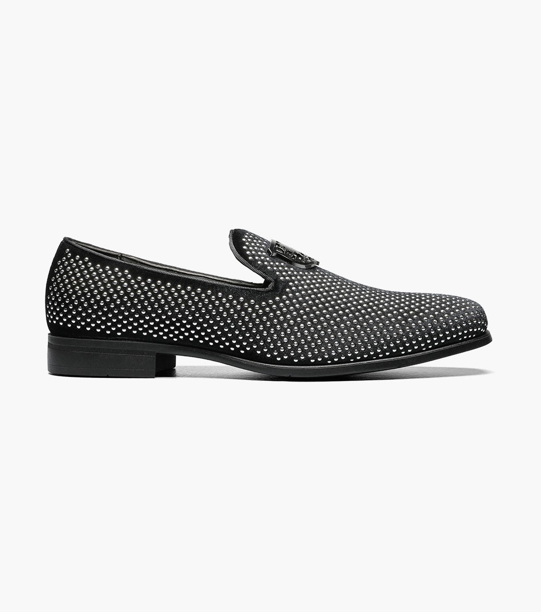 Stacy Adams Swagger Studded Slip On Men’s Dress Shoes - Black and Silver