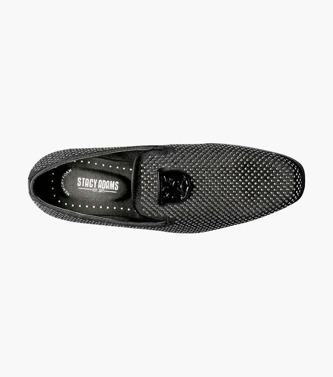 Stacy Adams Swagger Studded Slip On Men’s Dress Shoes - Black and Silver