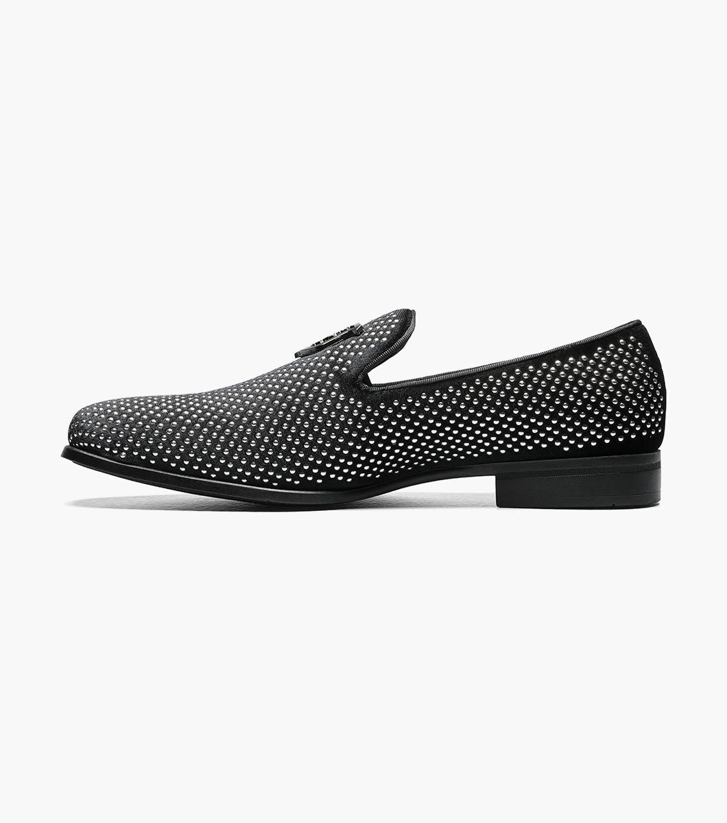 Stacy Adams Swagger Studded Slip On Men’s Dress Shoes - Black and Silver
