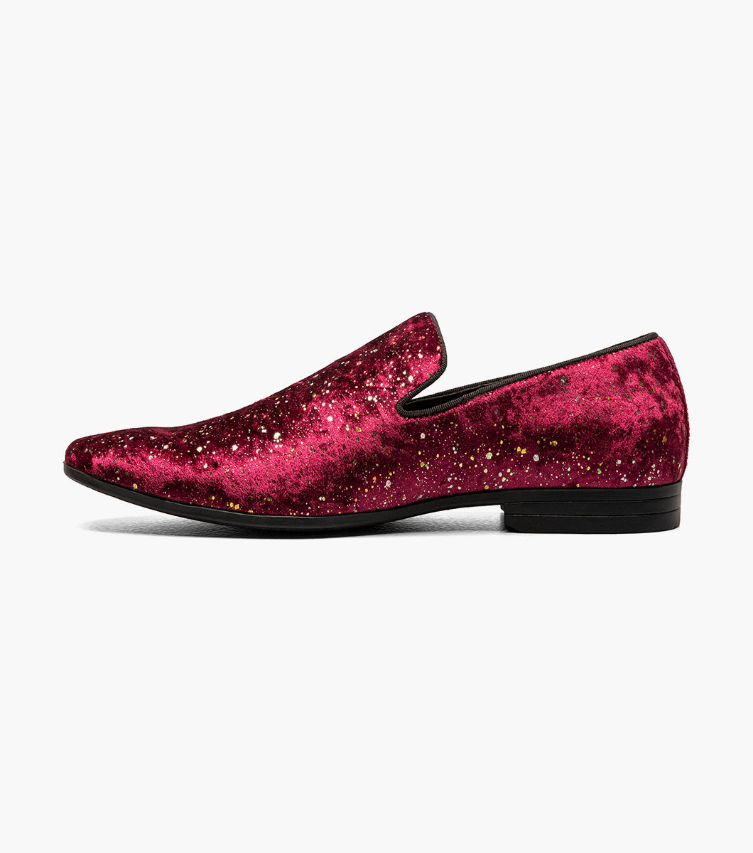 Stacy Adams Stellar Plain Toe Glitter Slip On Men’s Dress Shoes - Burgundy