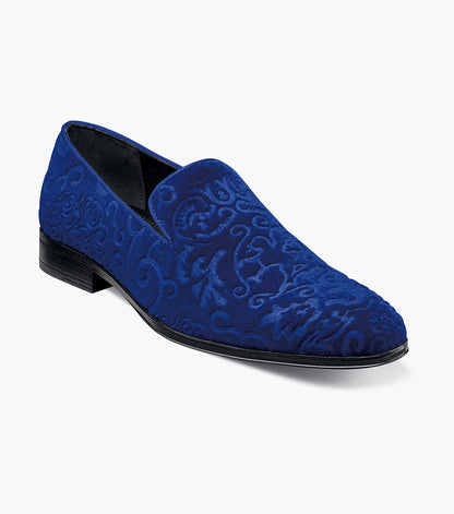 Stacy Adams Saunders Debossed Velour Slip On Men’s Dress Shoes - Royal