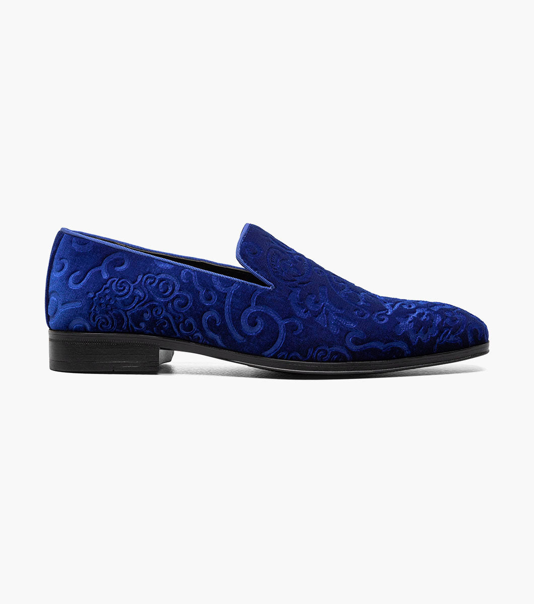 Stacy Adams Saunders Debossed Velour Slip On Men’s Dress Shoes - Royal