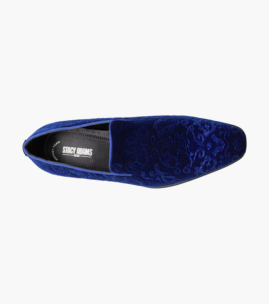 Stacy Adams Saunders Debossed Velour Slip On Men’s Dress Shoes - Royal