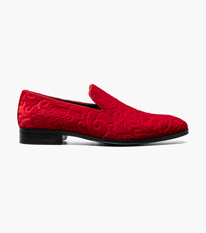 Stacy Adams Saunders Debossed Velour Slip On Men’s Dress Shoes - Red