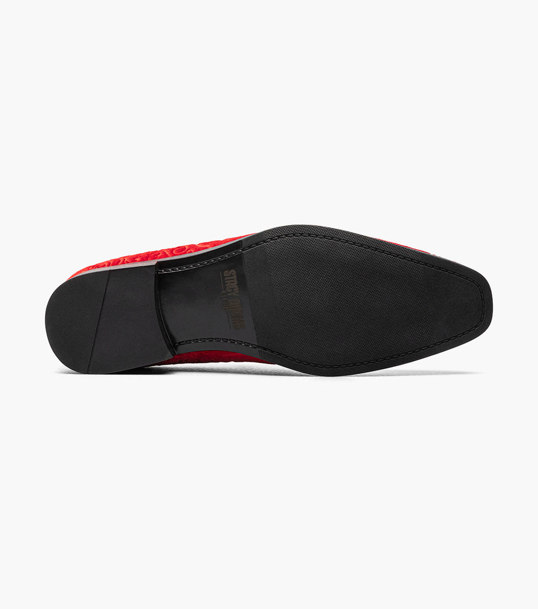 Stacy Adams Saunders Debossed Velour Slip On Men’s Dress Shoes - Red