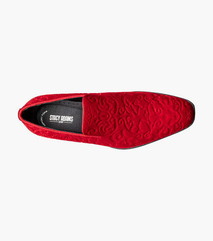 Stacy Adams Saunders Debossed Velour Slip On Men’s Dress Shoes - Red