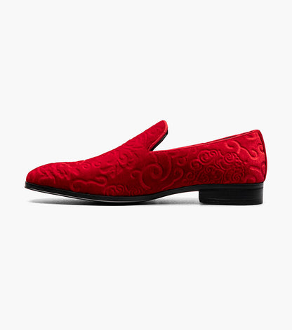 Stacy Adams Saunders Debossed Velour Slip On Men’s Dress Shoes - Red