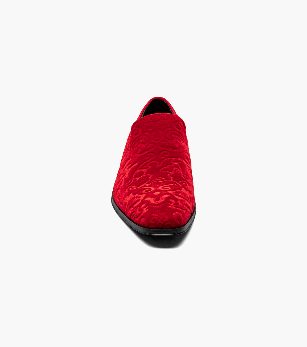 Stacy Adams Saunders Debossed Velour Slip On Men’s Dress Shoes - Red