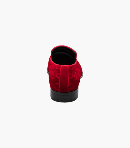 Stacy Adams Saunders Debossed Velour Slip On Men’s Dress Shoes - Red