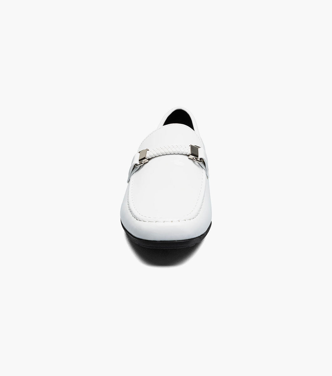 Stacy Adams Sheridan Moc Toe Bit Slip On Men’s Loafers & Slip Ons - White Patent
