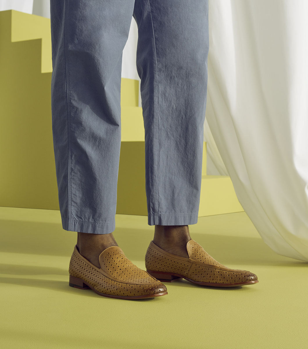 Stacy Adams Winden Moc Toe Perf Slip On Men’s Dress Shoes - Natural