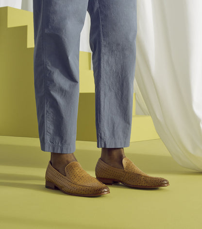 Stacy Adams Winden Moc Toe Perf Slip On Men’s Dress Shoes - Natural