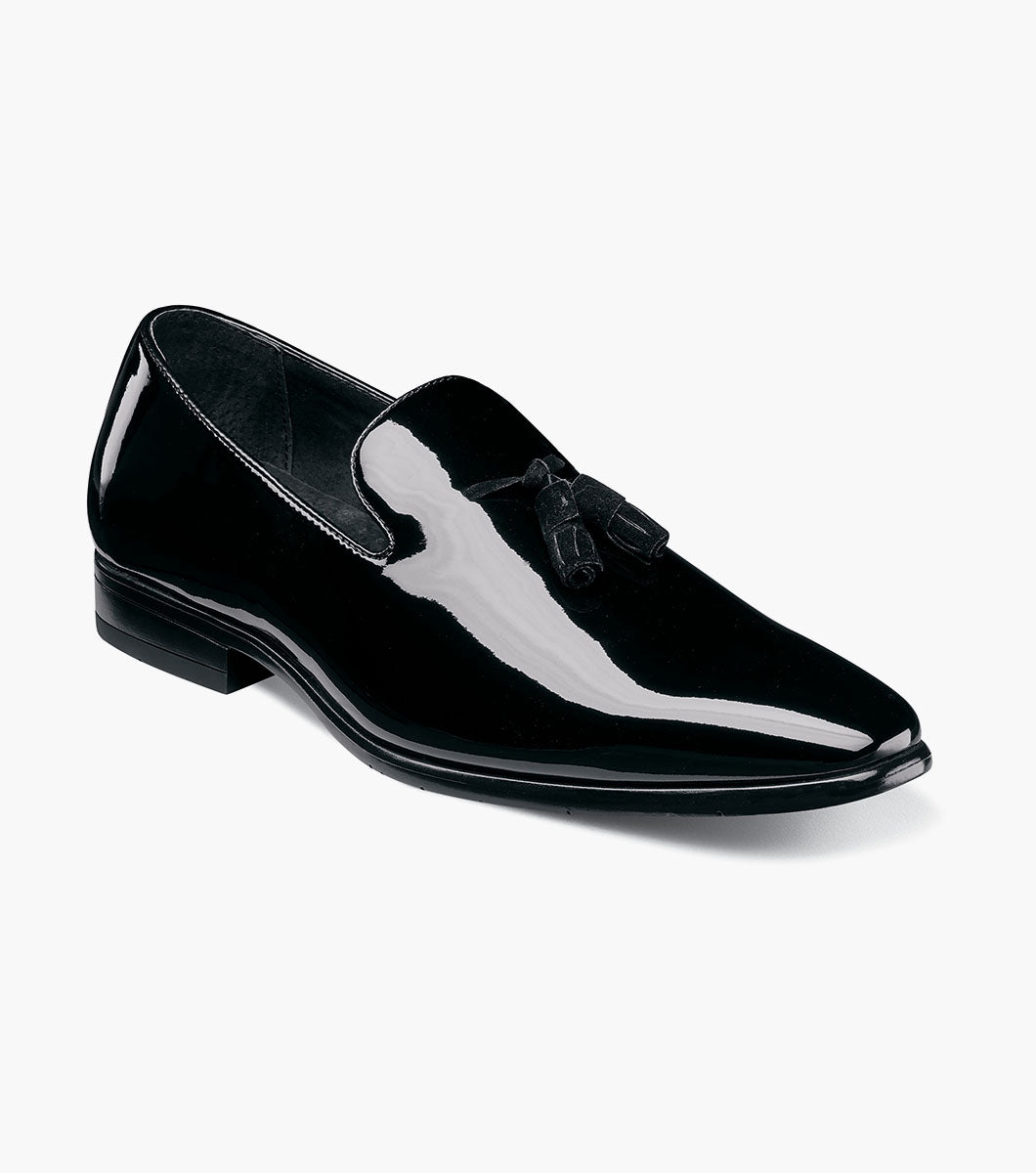 Stacy Adams Phoenix Plain Toe Tassel Slip On Men’s Dress Shoes - Black Patent