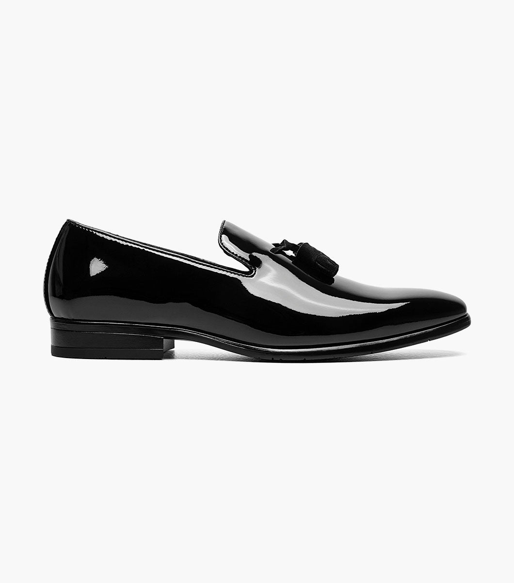 Stacy Adams Phoenix Plain Toe Tassel Slip On Men’s Dress Shoes - Black Patent