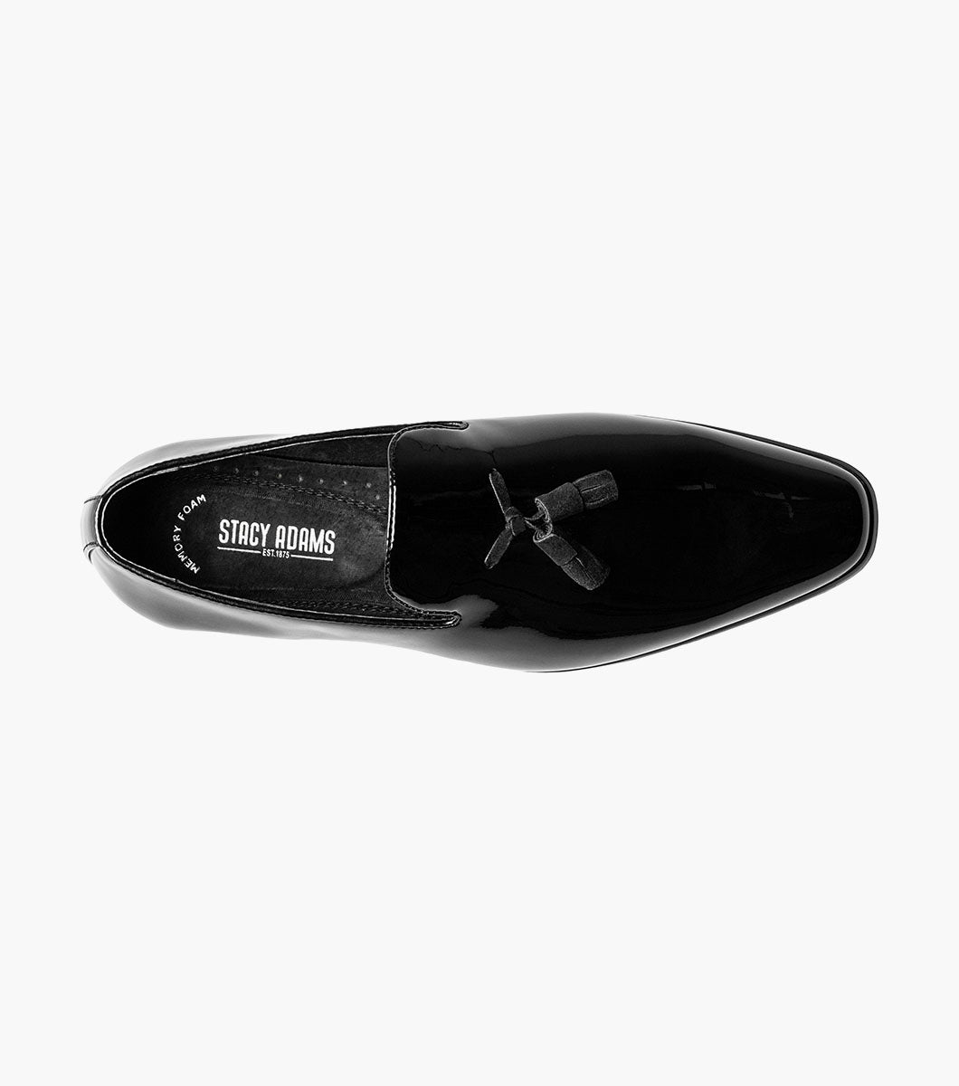 Stacy Adams Phoenix Plain Toe Tassel Slip On Men’s Dress Shoes - Black Patent
