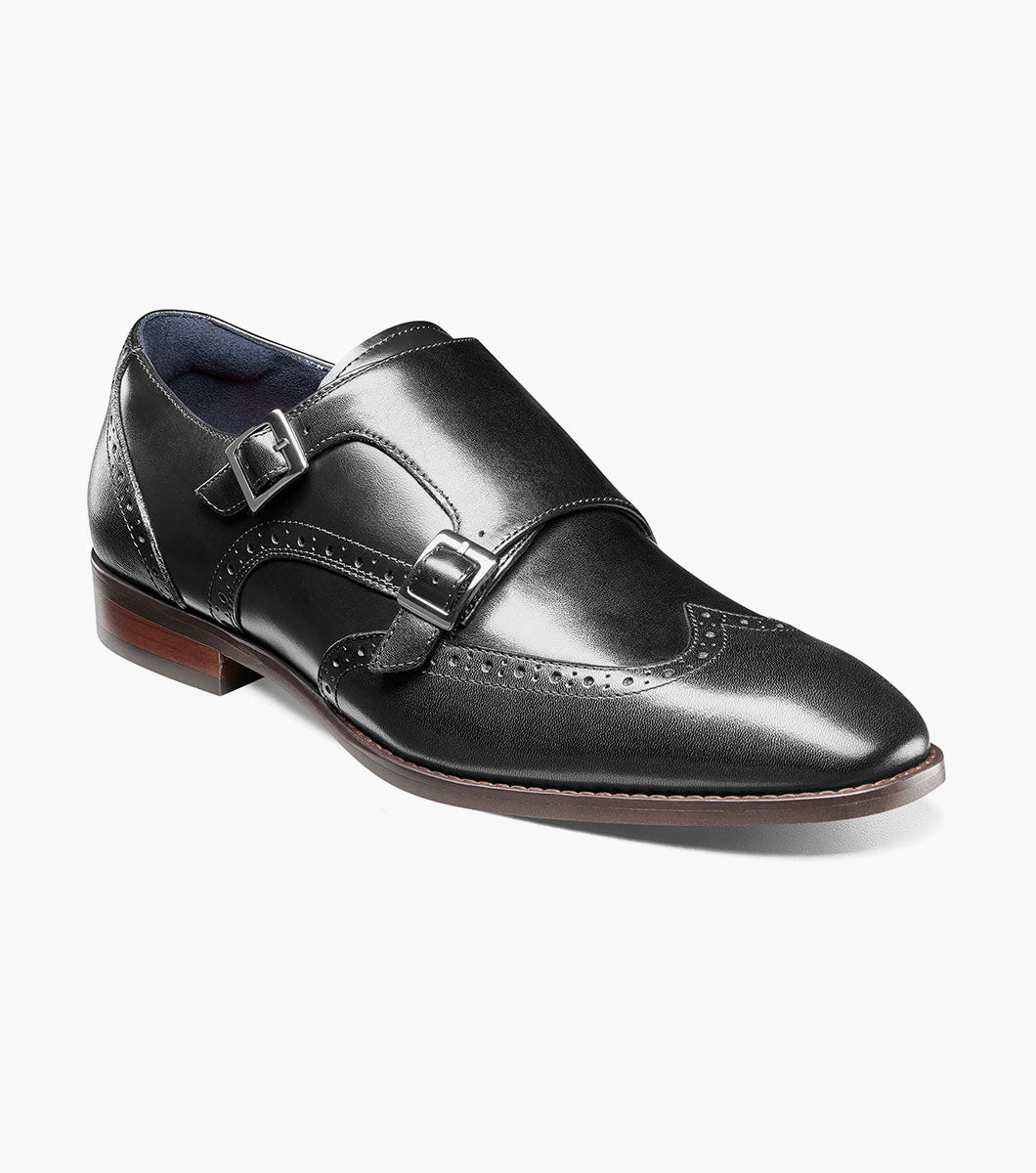 Stacy Adams Karson Wingtip Double Monk Strap Men’s Dress Shoes - Black