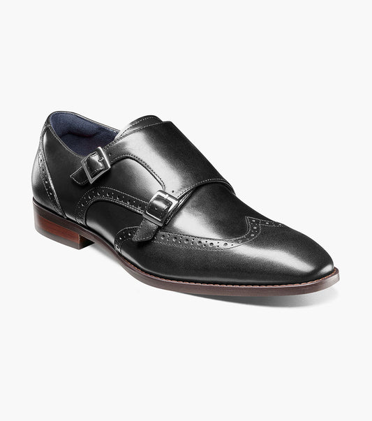 Stacy Adams Karson Wingtip Double Monk Strap Men’s Dress Shoes - Black