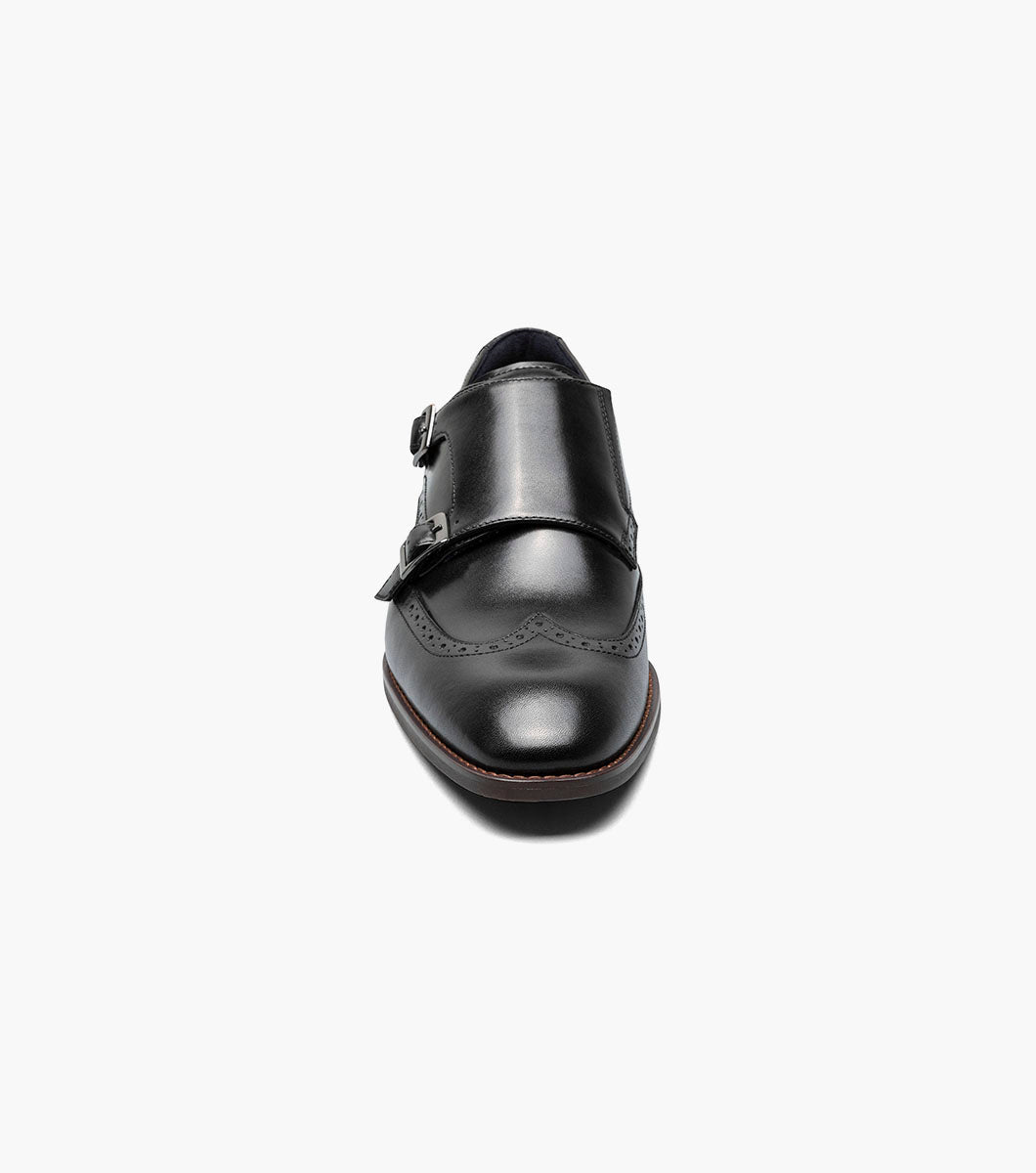 Stacy Adams Karson Wingtip Double Monk Strap Men’s Dress Shoes - Black