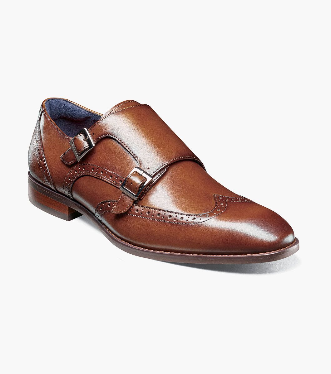 Stacy Adams Karson Wingtip Double Monk Strap Men’s Dress Shoes - Cognac
