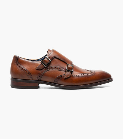 Stacy Adams Karson Wingtip Double Monk Strap Men’s Dress Shoes - Cognac