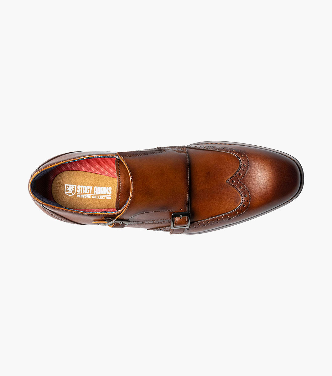 Stacy Adams Karson Wingtip Double Monk Strap Men’s Dress Shoes - Cognac