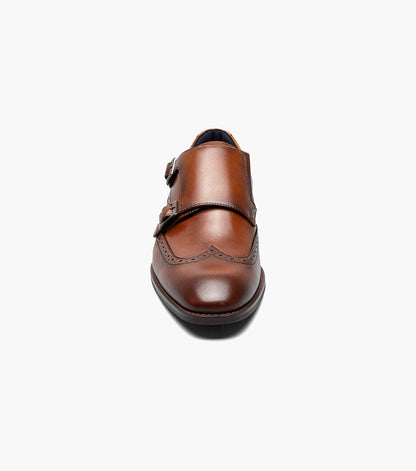 Stacy Adams Karson Wingtip Double Monk Strap Men’s Dress Shoes - Cognac