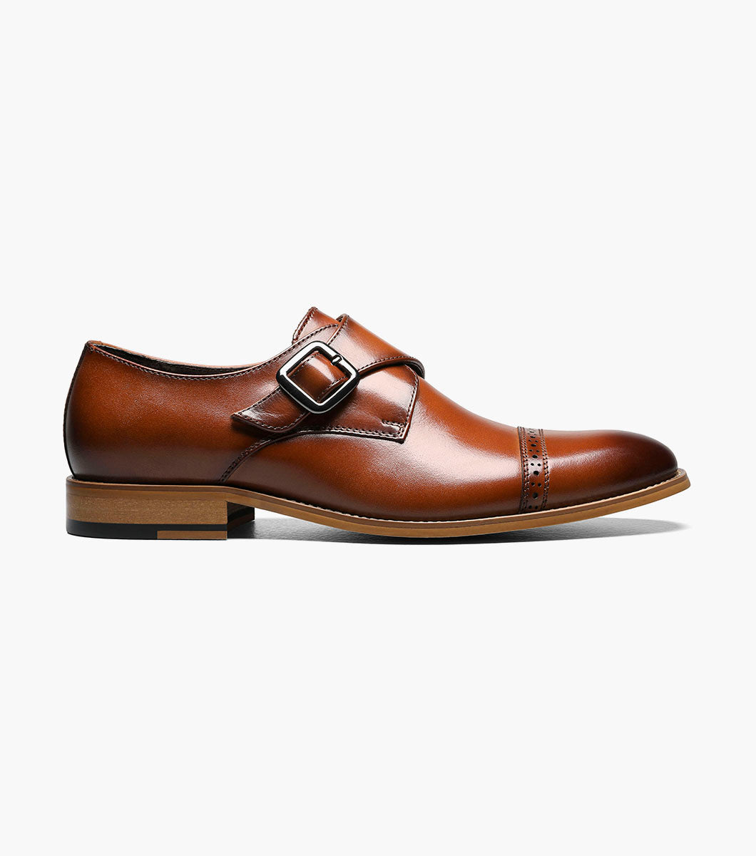 Stacy Adams Desmond Cap Toe Monk Strap Men’s Dress Shoes - Cognac