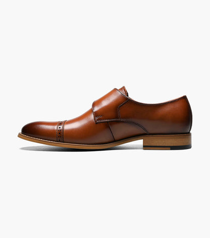 Stacy Adams Desmond Cap Toe Monk Strap Men’s Dress Shoes - Cognac