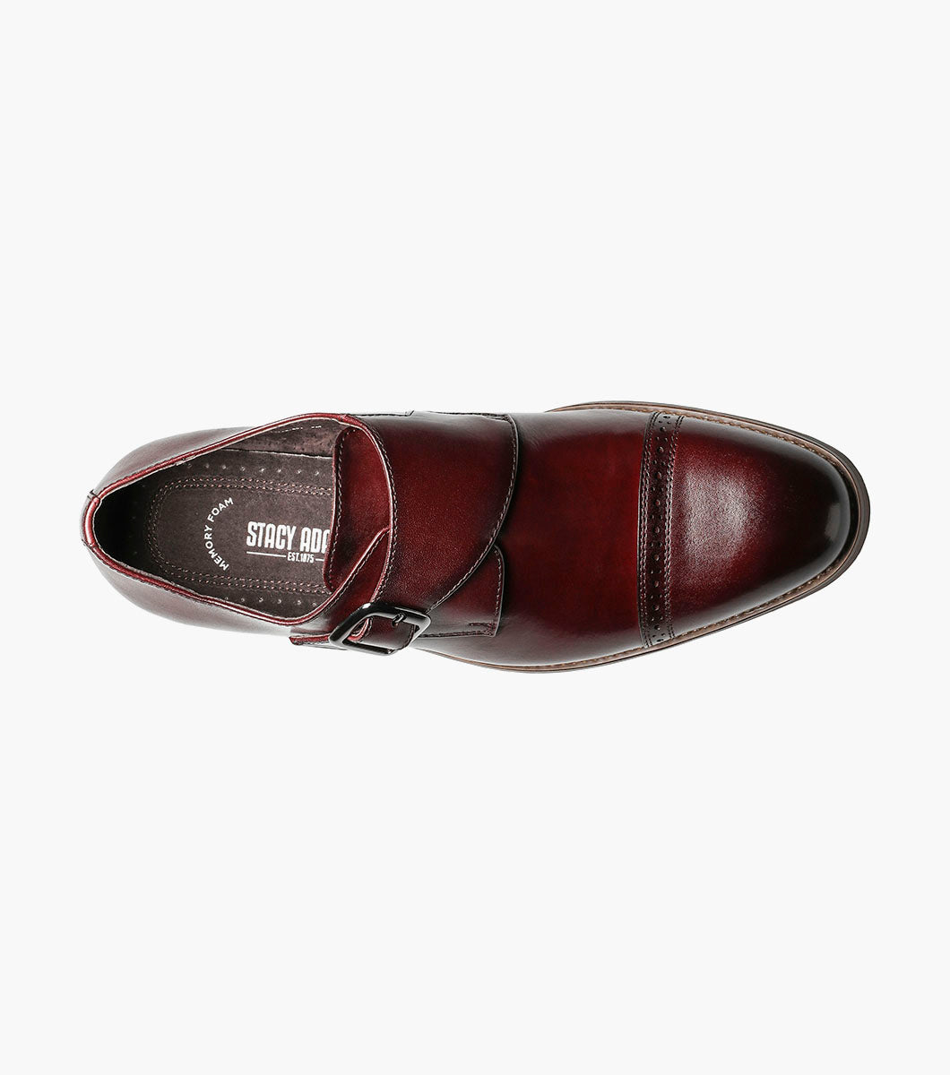 Stacy Adams Desmond Cap Toe Monk Strap Men’s Dress Shoes - Burgundy