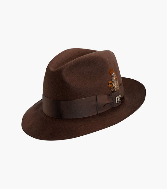 Stacy Adams August Fedora Wool Felt Pinch Front Hat Men’s Hats - Chocolate