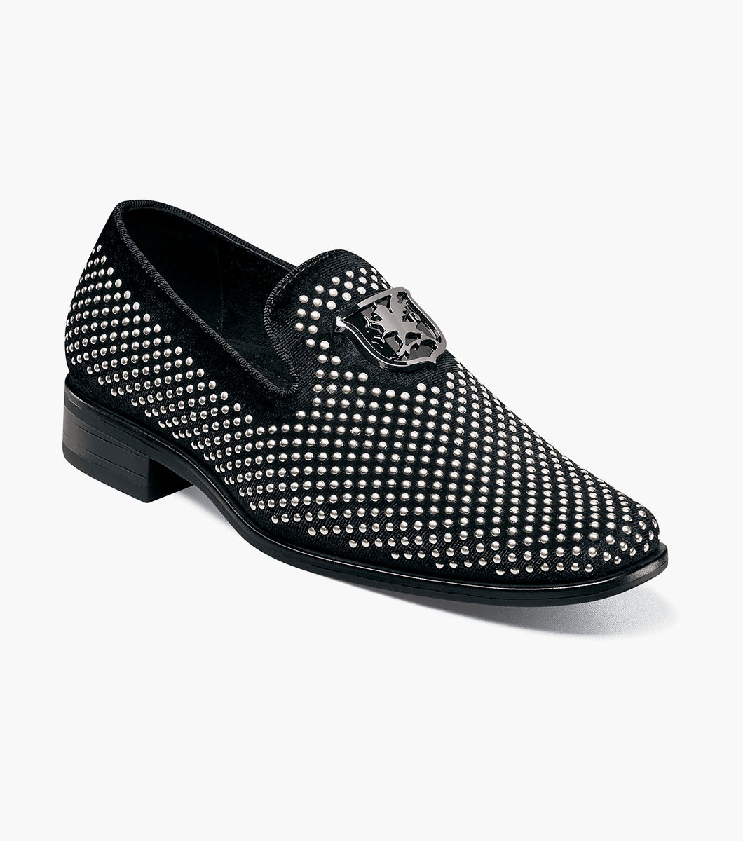 Stacy Adams Kids Swagger Studded Slip On Kids Shoes - Black and Silver