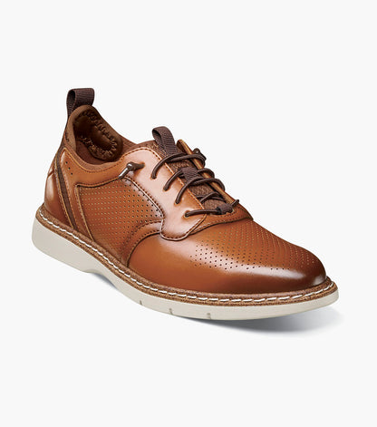 Stacy Adams Kids Sync Plain Toe Elastic Lace Up Kids Shoes - Cognac