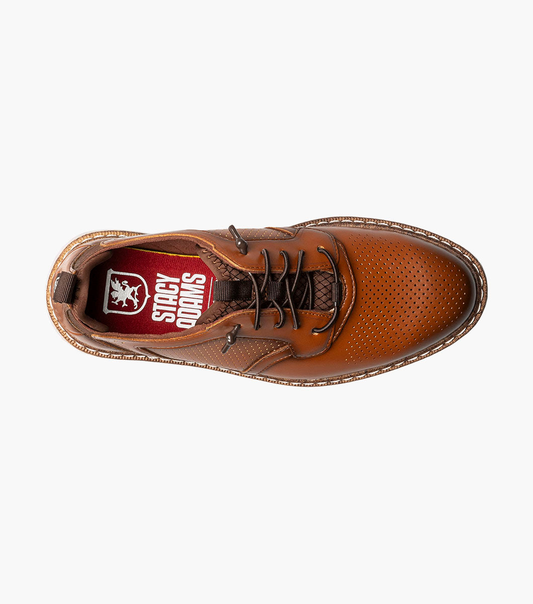 Stacy Adams Kids Sync Plain Toe Elastic Lace Up Kids Shoes - Cognac