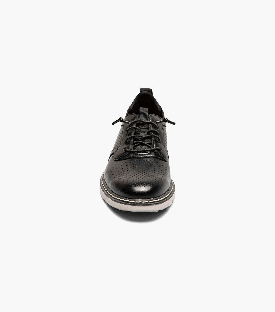Stacy Adams Kids Sync Plain Toe Elastic Lace Up Kids Shoes - Black