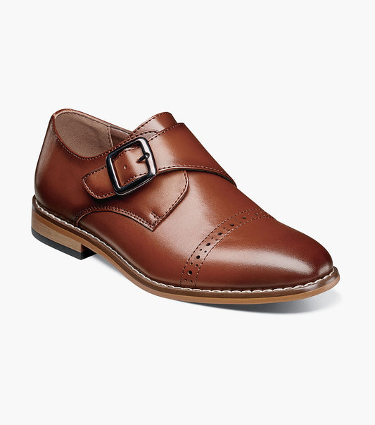 Stacy Adams Kids Desmond Cap Toe Monk Strap Kids Shoes - Cognac
