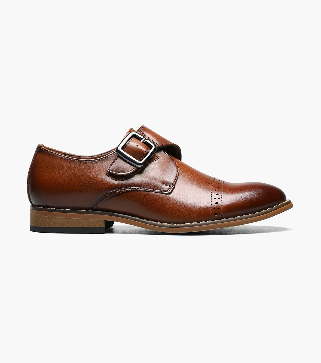 Stacy Adams Kids Desmond Cap Toe Monk Strap Kids Shoes - Cognac