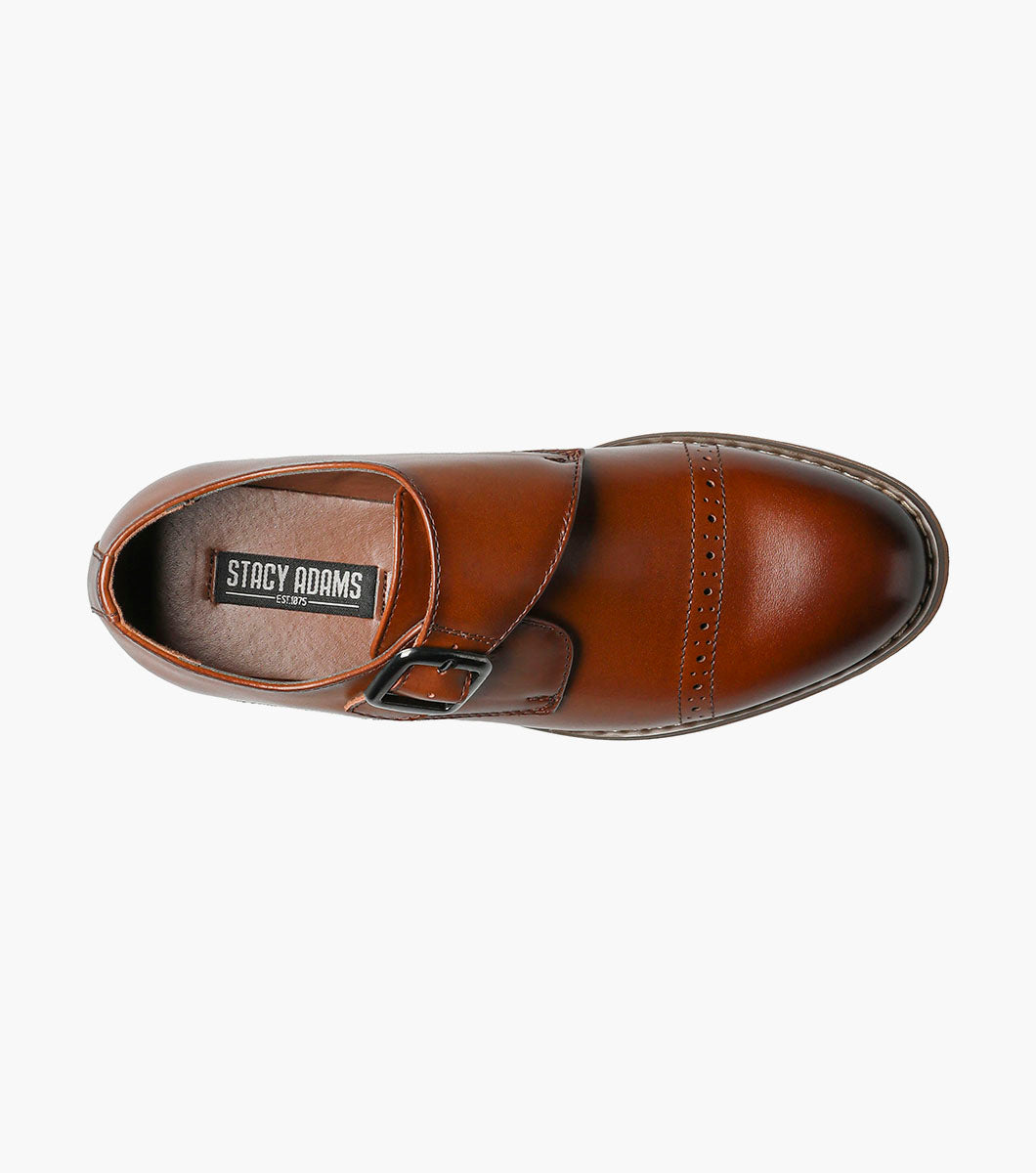 Stacy Adams Kids Desmond Cap Toe Monk Strap Kids Shoes - Cognac
