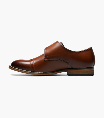 Stacy Adams Kids Desmond Cap Toe Monk Strap Kids Shoes - Cognac