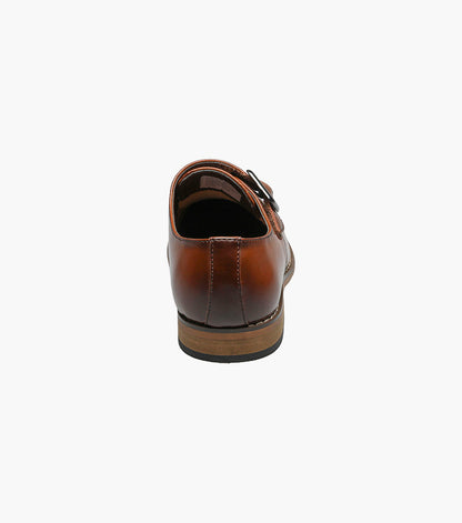 Stacy Adams Kids Desmond Cap Toe Monk Strap Kids Shoes - Cognac