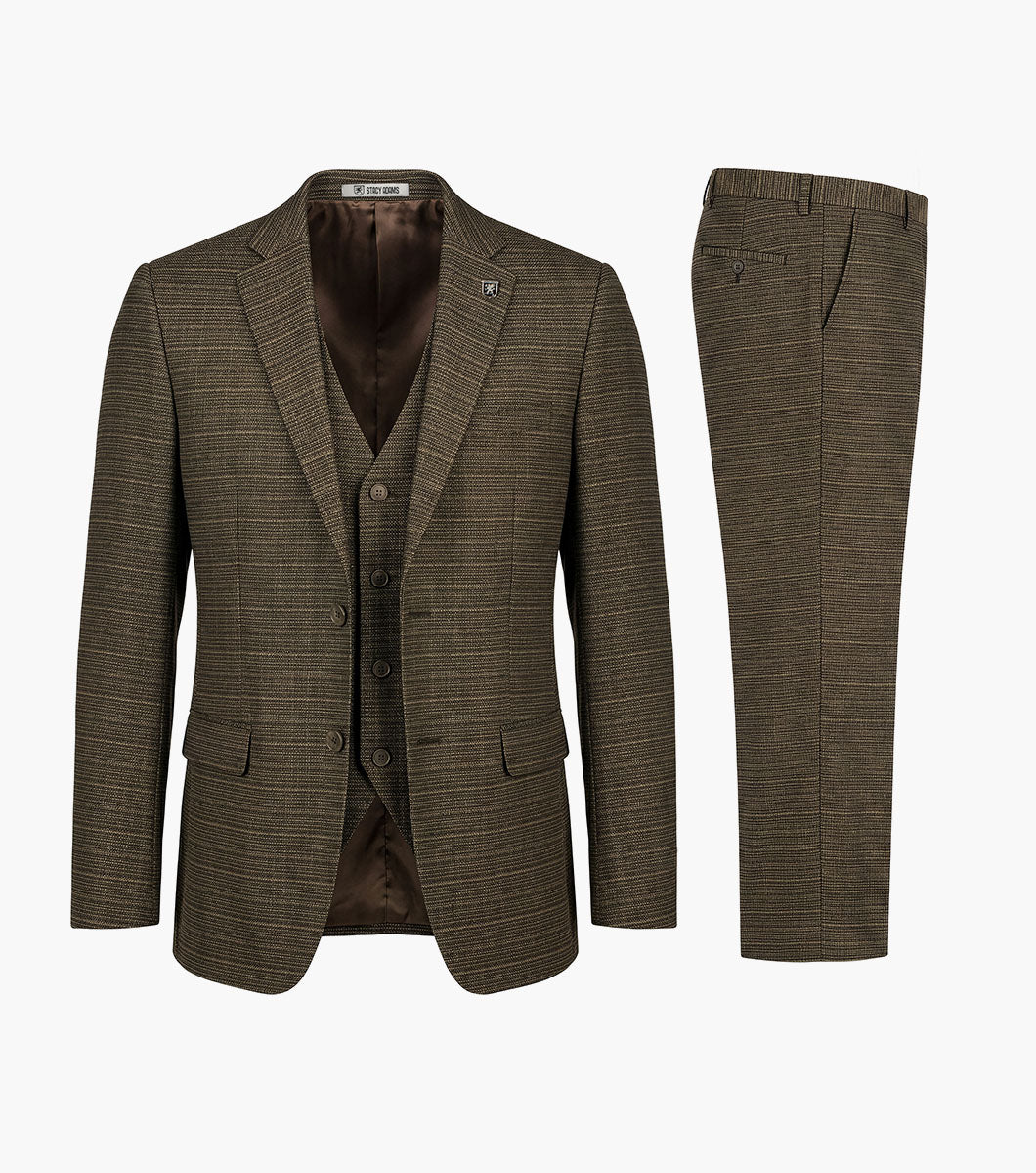 Stacy Adams Cagney 3 Piece Vested Suit Men’s Suits - Brown