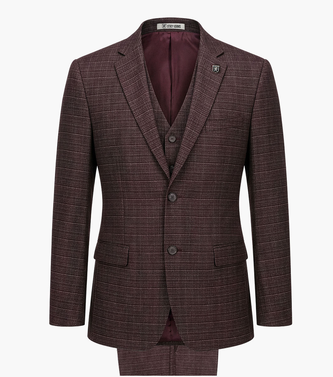 Stacy Adams Cagney 3 Piece Vested Suit Men’s Suits - Burgundy